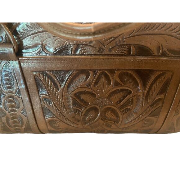 Vintage Hand Tooled Carved Brown Leather Western Purse/Satchel/Handbag - Picture 2 of 6